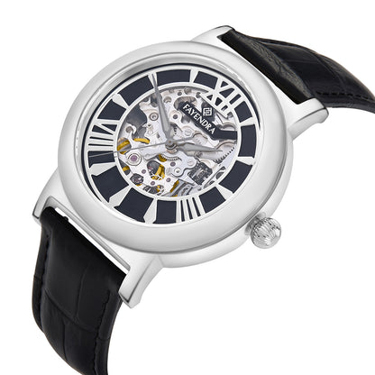 Stainless Steel 316L Watch Silver Color Black Leather For Men - BLACK MOP DIAL