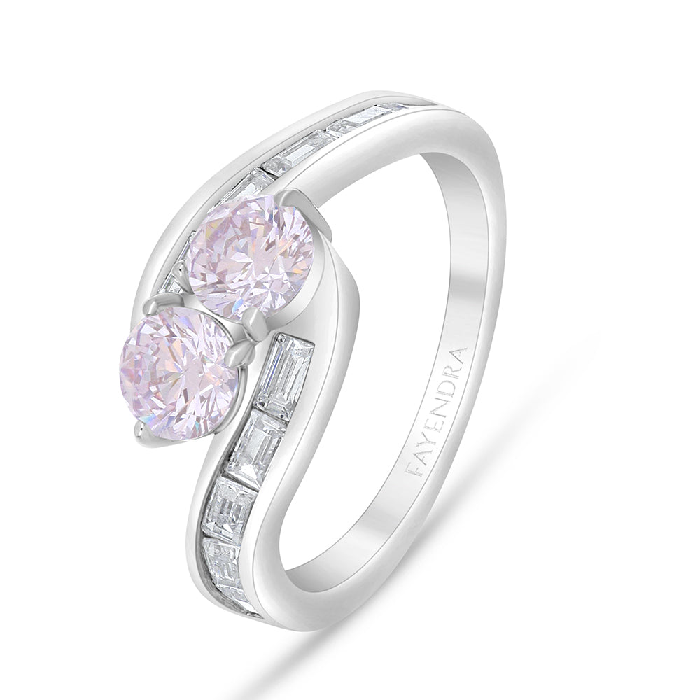 Sterling Silver 925 Ring Rhodium Plated Embedded With Pink Zircon And White Zircon