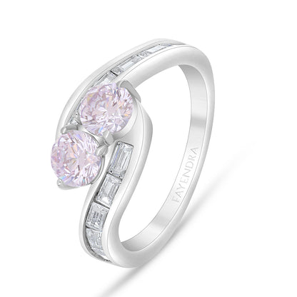 Sterling Silver 925 Ring Rhodium Plated Embedded With Pink Zircon And White Zircon
