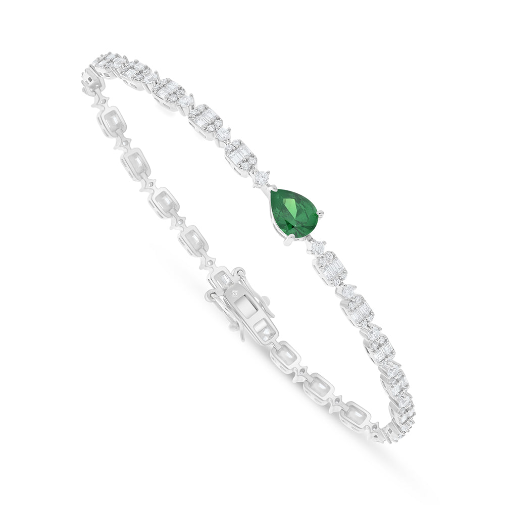 Sterling Silver 925 SET Rhodium Plated Embedded With Emerald Zircon And White Zircon