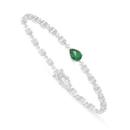 Sterling Silver 925 SET Rhodium Plated Embedded With Emerald Zircon And White Zircon