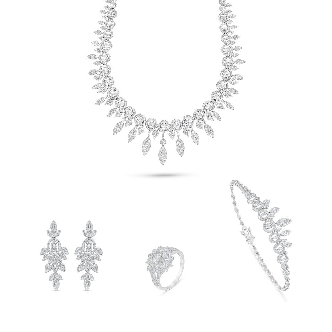 Sterling Silver 925 Set Rhodium Plated Embedded With White Zircon