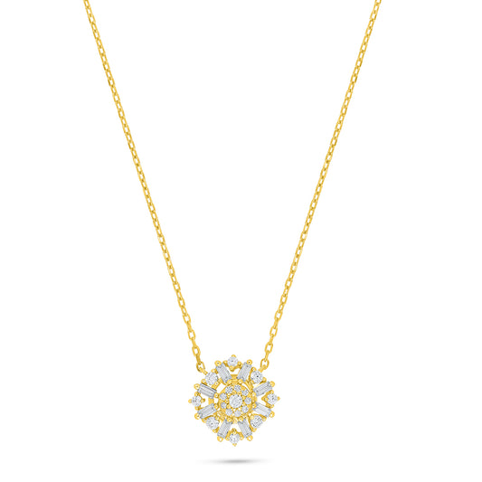 Sterling Silver 925 Necklace Golden Plated Embedded With White Zircon