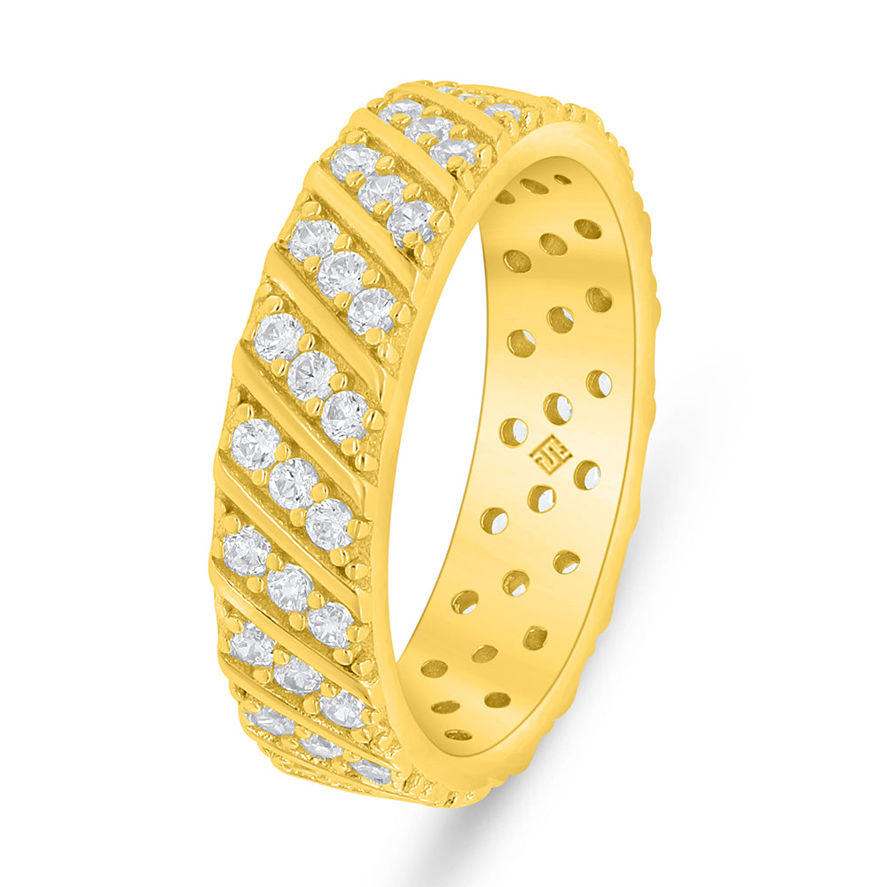 Sterling Silver 925 Ring Golden Plated Embedded With White Zircon