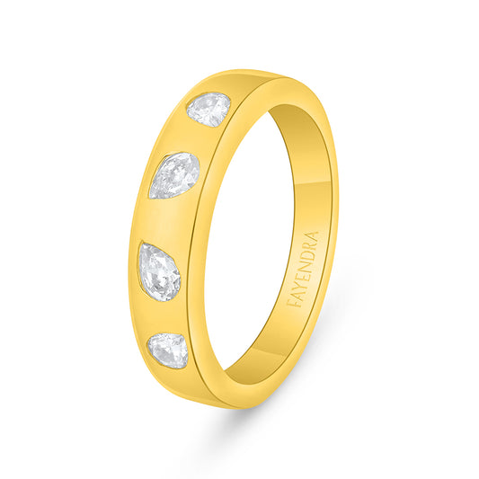 Sterling Silver 925 Ring Golden Plated Embedded With White Zircon