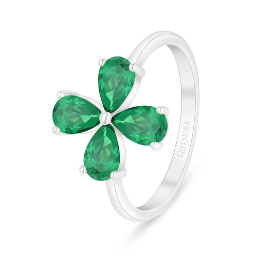 Sterling Silver 925 Ring Rhodium Plated Embedded With Emerald Zircon