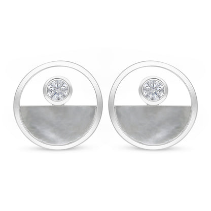 Sterling Silver 925 Earring Rhodium Plated Embedded With White shell And White Zircon