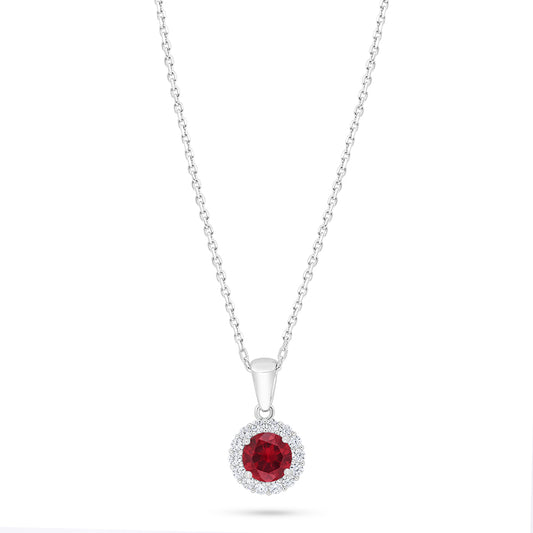 Sterling Silver 925 Necklace Rhodium Plated Embedded With Ruby Corundum And White Zircon