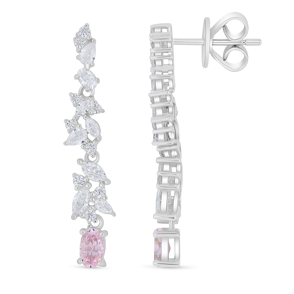 اقراط من الفضة الخالصة عيار 925 مطلية روديوم مرصعة زركون بنك و فص ابيض