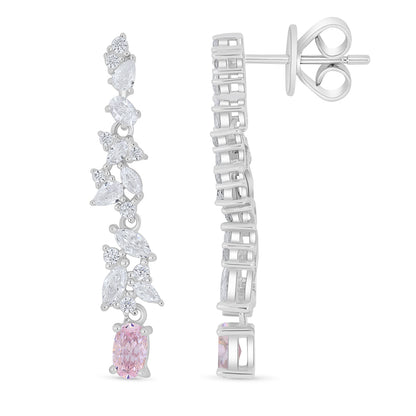 اقراط من الفضة الخالصة عيار 925 مطلية روديوم مرصعة زركون بنك و فص ابيض