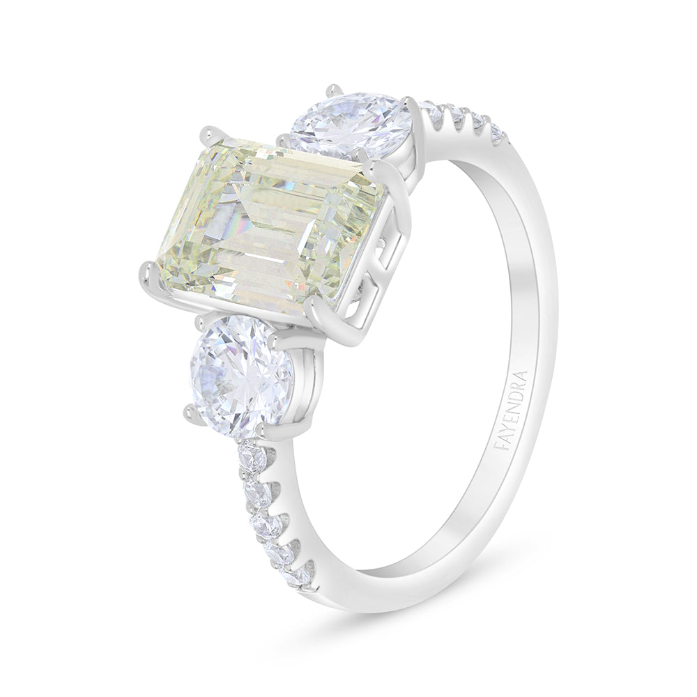 خاتم من الفضة الخالصة عيار 925 مطلي روديوم مرصع بالزركون الكناري الالماسي و فص ابيض