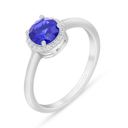 خاتم من الفضة الخالصة عيار 925 مطلي روديوم مرصع زفير كروندوم و فص ابيض