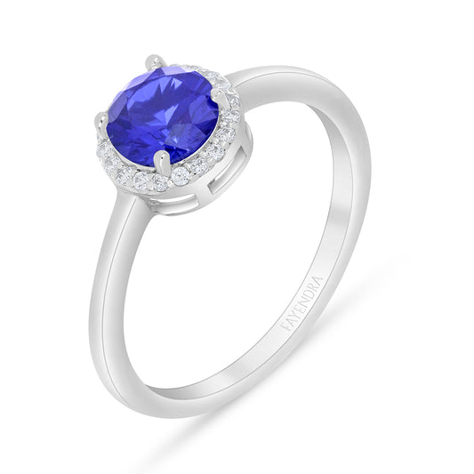 خاتم من الفضة الخالصة عيار 925 مطلي روديوم مرصع زفير كروندوم و فص ابيض