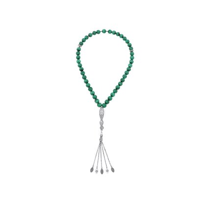 Rosary 45 Sterling Silver 925 Set Oxidized Embedded With Malachite Bead 08 ML LOGO