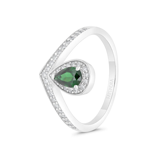 Sterling Silver 925 Ring Rhodium Plated Embedded With Emerald Zircon And White CZ