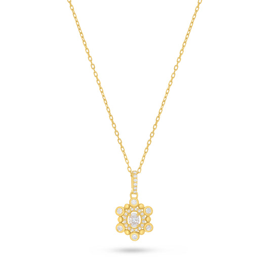 Sterling Silver 925 Necklace Golden Plated Embedded With White Zircon