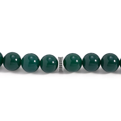 Rosary 45 Green Agete Cabochon Beads 10 mm With Stainless Steel 316L Set Silver And Black Plated