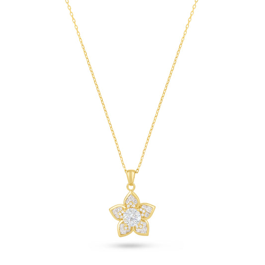 Sterling Silver 925 Necklace Golden Plated Embedded With Diamond Zircon And White Zircon
