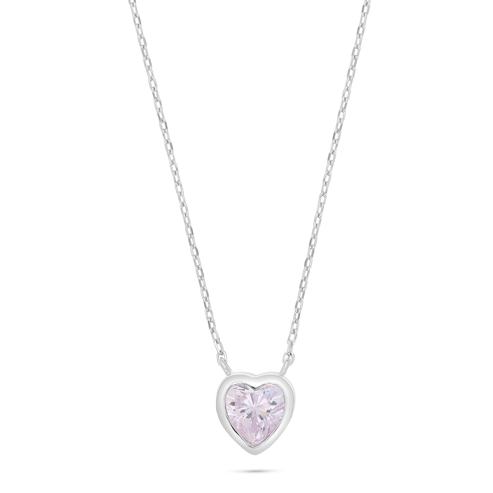 Sterling Silver 925 Necklace Rhodium Plated Embedded With Pink Zircon