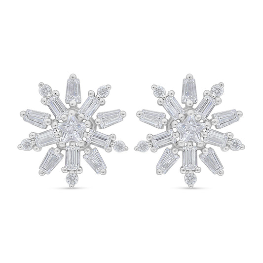 Sterling Silver 925 Earring Rhodium Plated Embedded With White Zircon