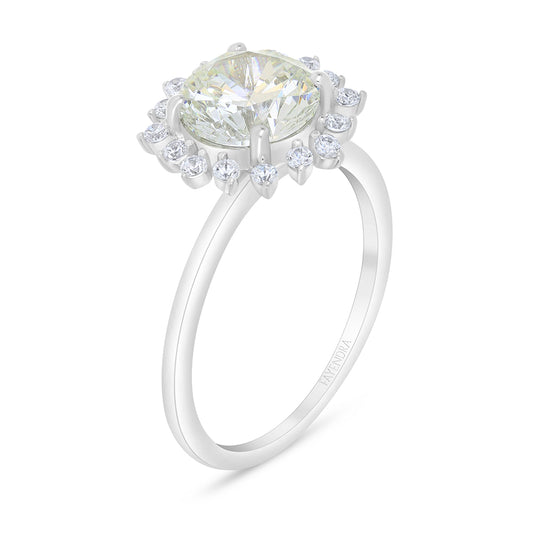 Sterling Silver 925 Ring Rhodium Plated Embedded With Diamond Zircon And White Zircon