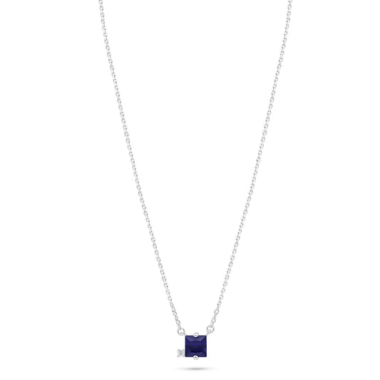 Sterling Silver 925 Necklace Rhodium Plated Embedded With Sapphire Corundum And White Zircon