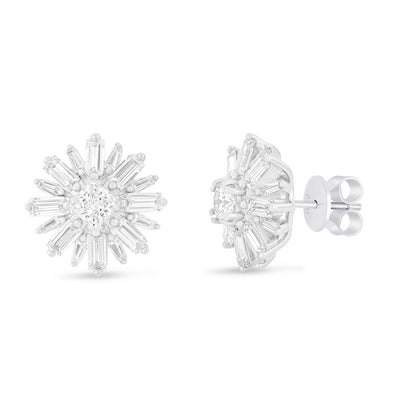 Sterling Silver 925 Earring Rhodium Plated Embedded With Diamond Zircon And White Zircon