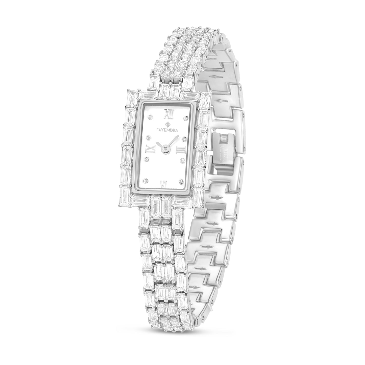 Stainless Steel 316L Watch Silver Color Embedded With White Zircon - WHITE MOP DIAL