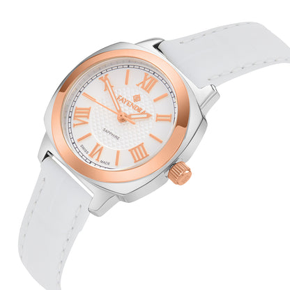 Stainless Steel 316L Watch Silver And Rose Gold Color White Leather - WHITE METAL DIAL