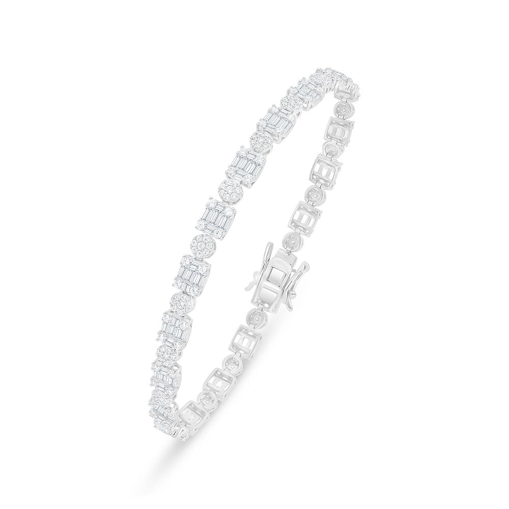 Sterling Silver 925 Bracelet Rhodium Plated Embedded With White Zircon