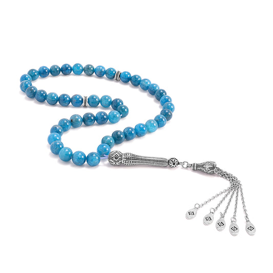 سبحة 45 احجار الاباتيت بيلية 8 مل طقم ستانلس ستيل عيار 316L مطلى فضي واسود