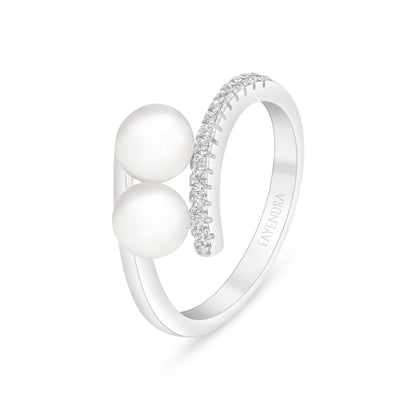 Sterling Silver 925 Ring Rhodium Plated Embedded With Natural White Pearl And White Zircon
