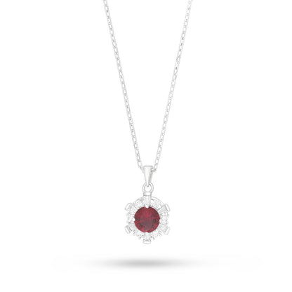 Sterling Silver 925 Necklace Rhodium Plated Embedded With Ruby Corundum And White Zircon