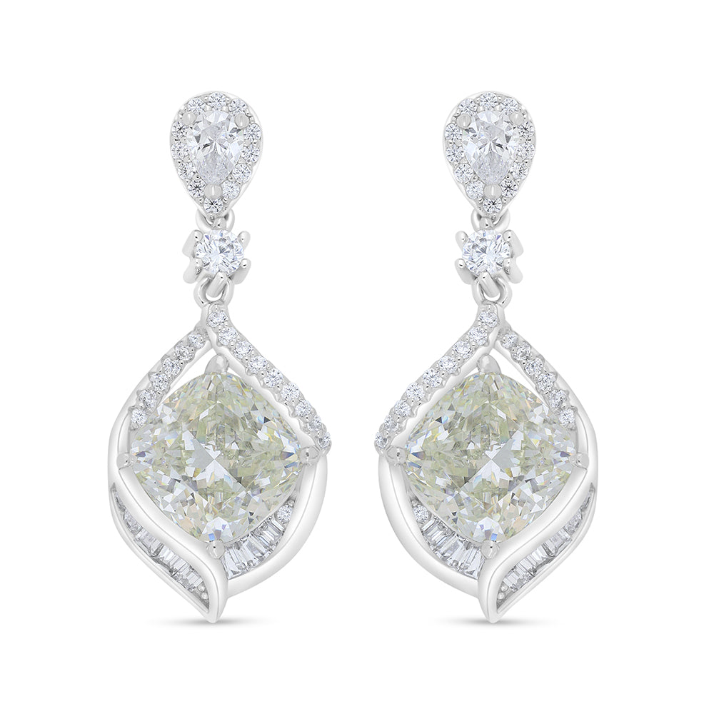 Sterling Silver 925 Earring Rhodium Plated Embedded With Diamond Zircon And White Zircon