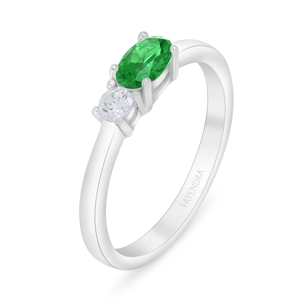 Sterling Silver 925 Ring Rhodium Plated Embedded With Emerald Zircon And White Zircon