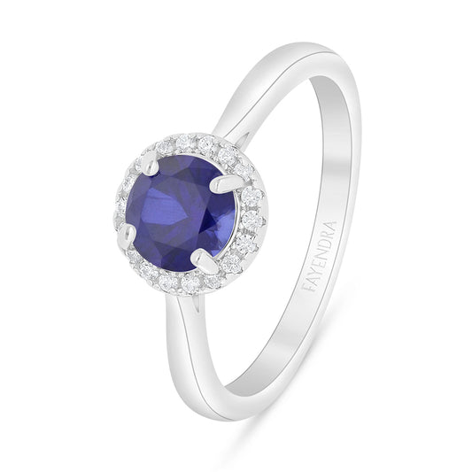Sterling Silver 925 Ring Rhodium Plated Embedded With Sapphire Corundum And White Zircon