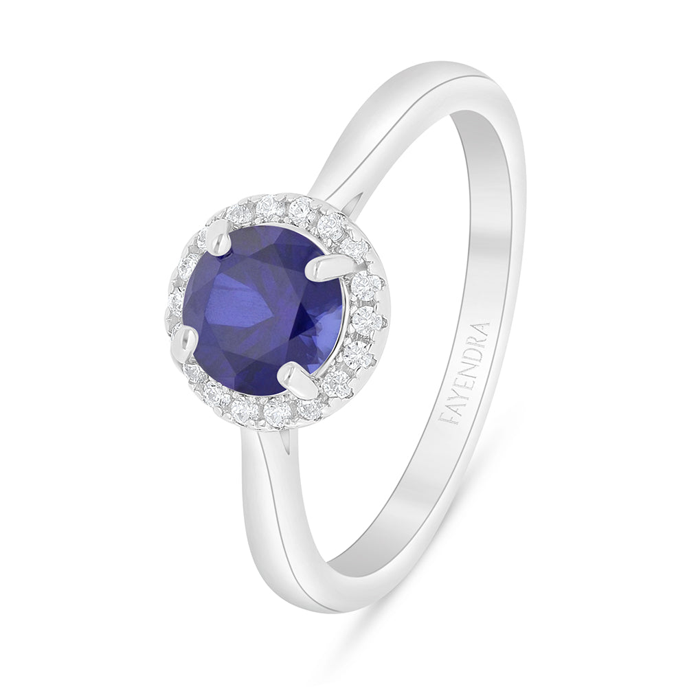 Sterling Silver 925 Ring Rhodium Plated Embedded With Sapphire Corundum And White Zircon