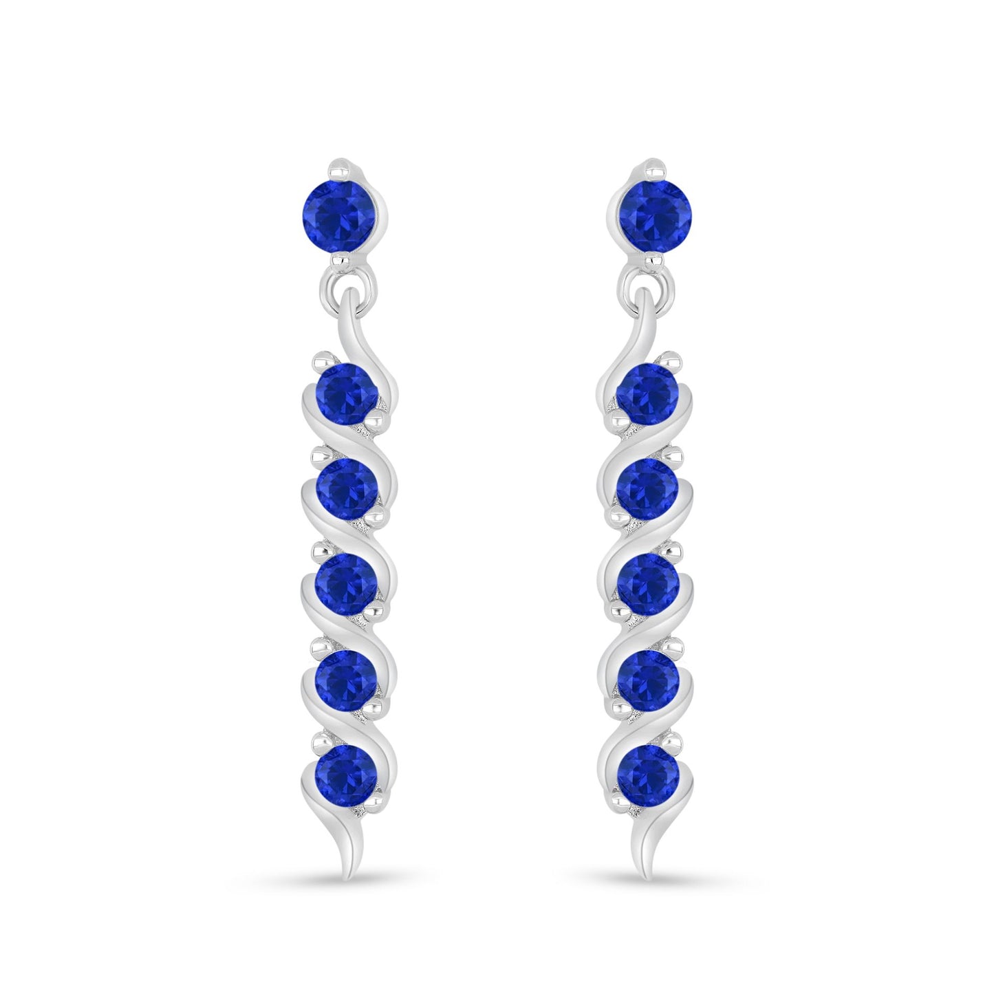 Sterling Silver 925 Earring Rhodium Plated Embedded With Sapphire Corundum