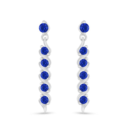 Sterling Silver 925 Earring Rhodium Plated Embedded With Sapphire Corundum