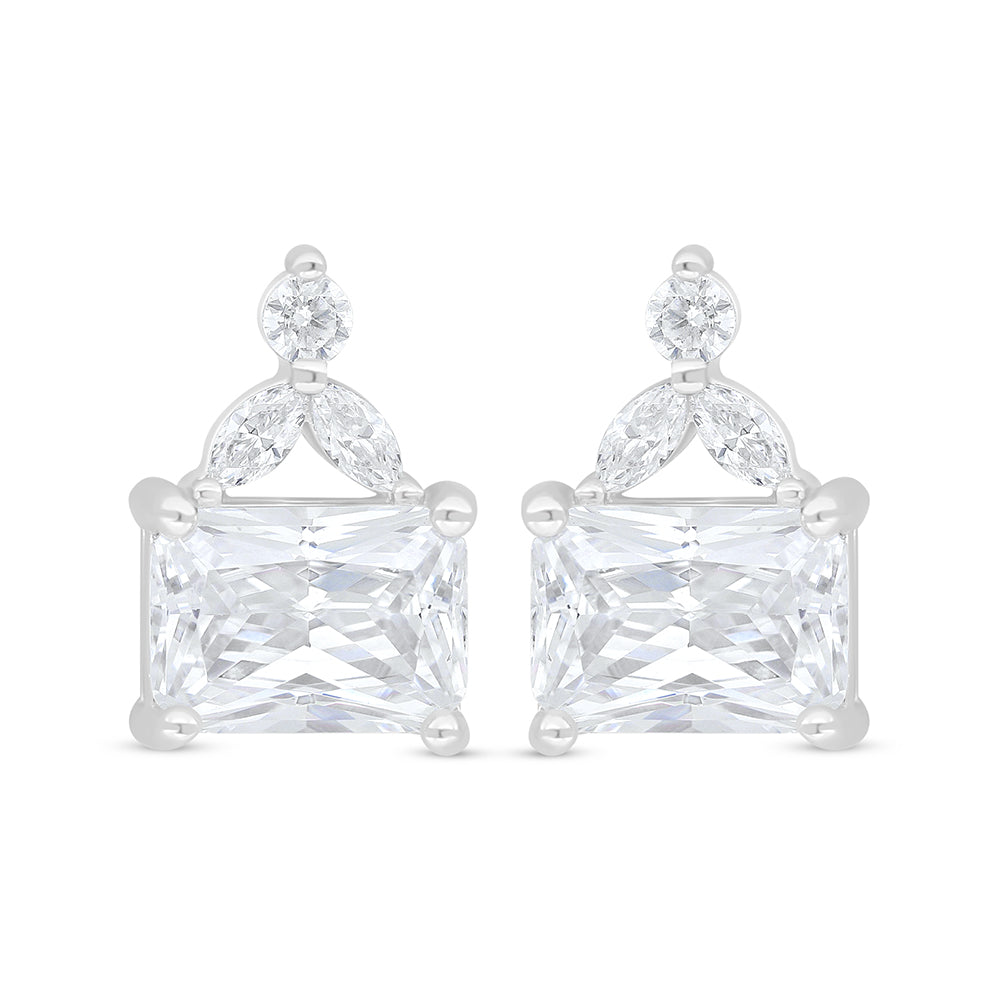 Sterling Silver 925 Earring Rhodium Plated Embedded With White Zircon