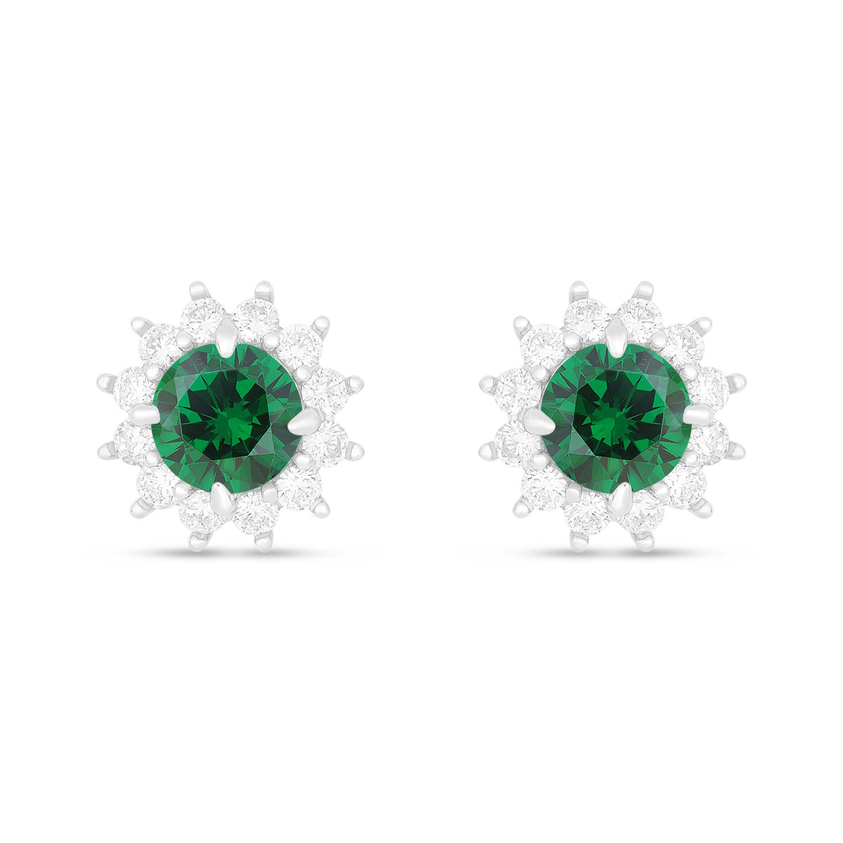 Sterling Silver 925 Earring Rhodium Plated Embedded With Emerald Zircon And White Zircon