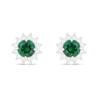 Sterling Silver 925 Earring Rhodium Plated Embedded With Emerald Zircon And White Zircon