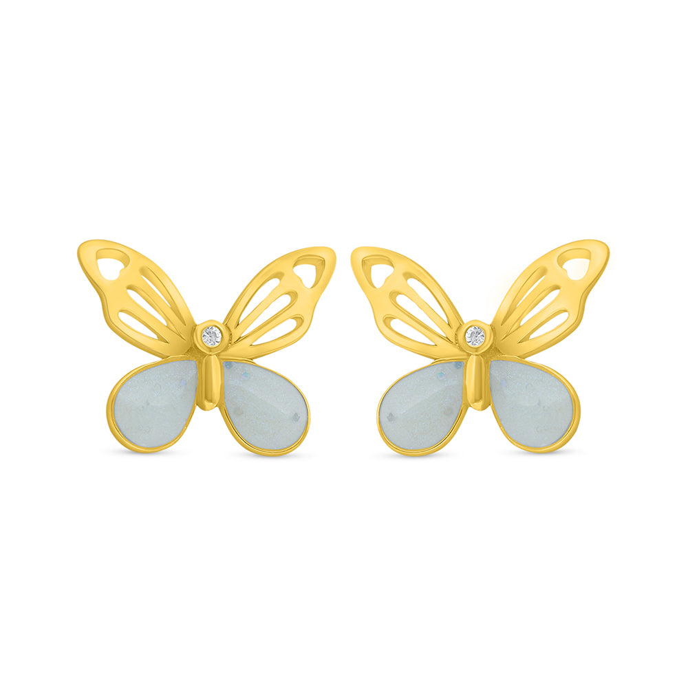 Sterling Silver 925 Earring Golden Plated Embedded With White Shell And White Zircon