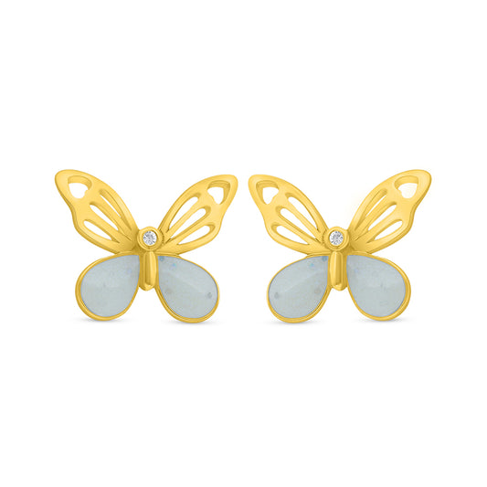 Sterling Silver 925 Earring Golden Plated Embedded With White Shell And White Zircon