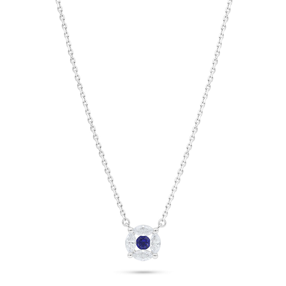 Sterling Silver 925 Necklace Rhodium Plated Embedded With Sapphire Corundum And White Zircon