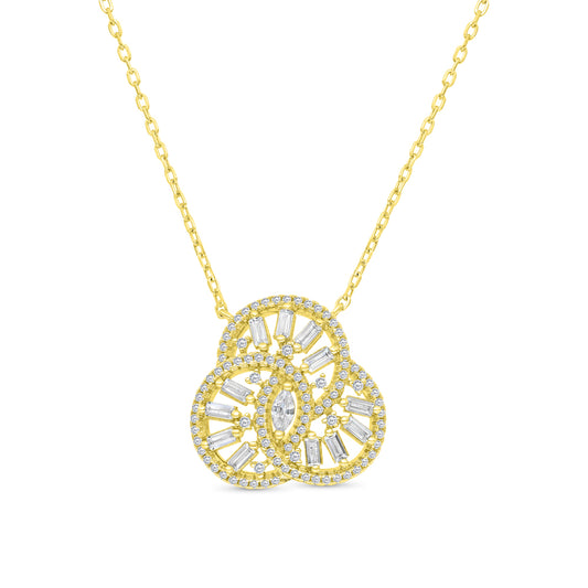 Sterling Silver 925 Necklace Gold Plated Embedded With White CZ