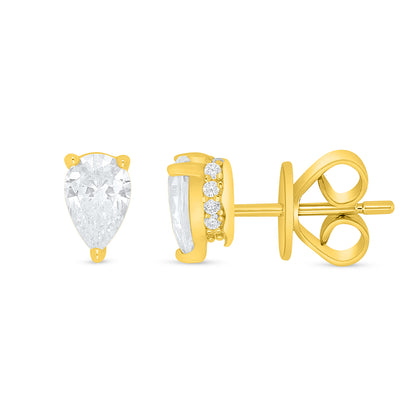 Sterling Silver 925 Earring Golden Plated Embedded With White Zircon