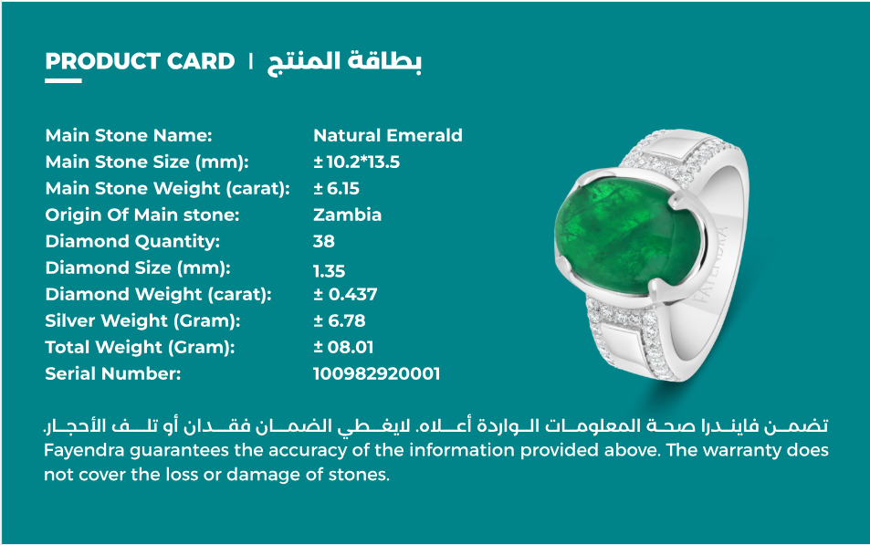 Sterling Silver 925 Men Ring Rhodium Plated Embedded With Natural Emerald And Natural Diamond (CVD)
