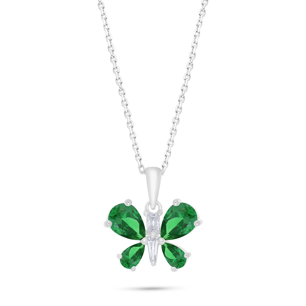 Sterling Silver 925 Necklace Rhodium Plated Embedded With Emerald Zircon And White Zircon