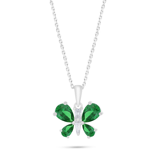 Sterling Silver 925 Necklace Rhodium Plated Embedded With Emerald Zircon And White Zircon